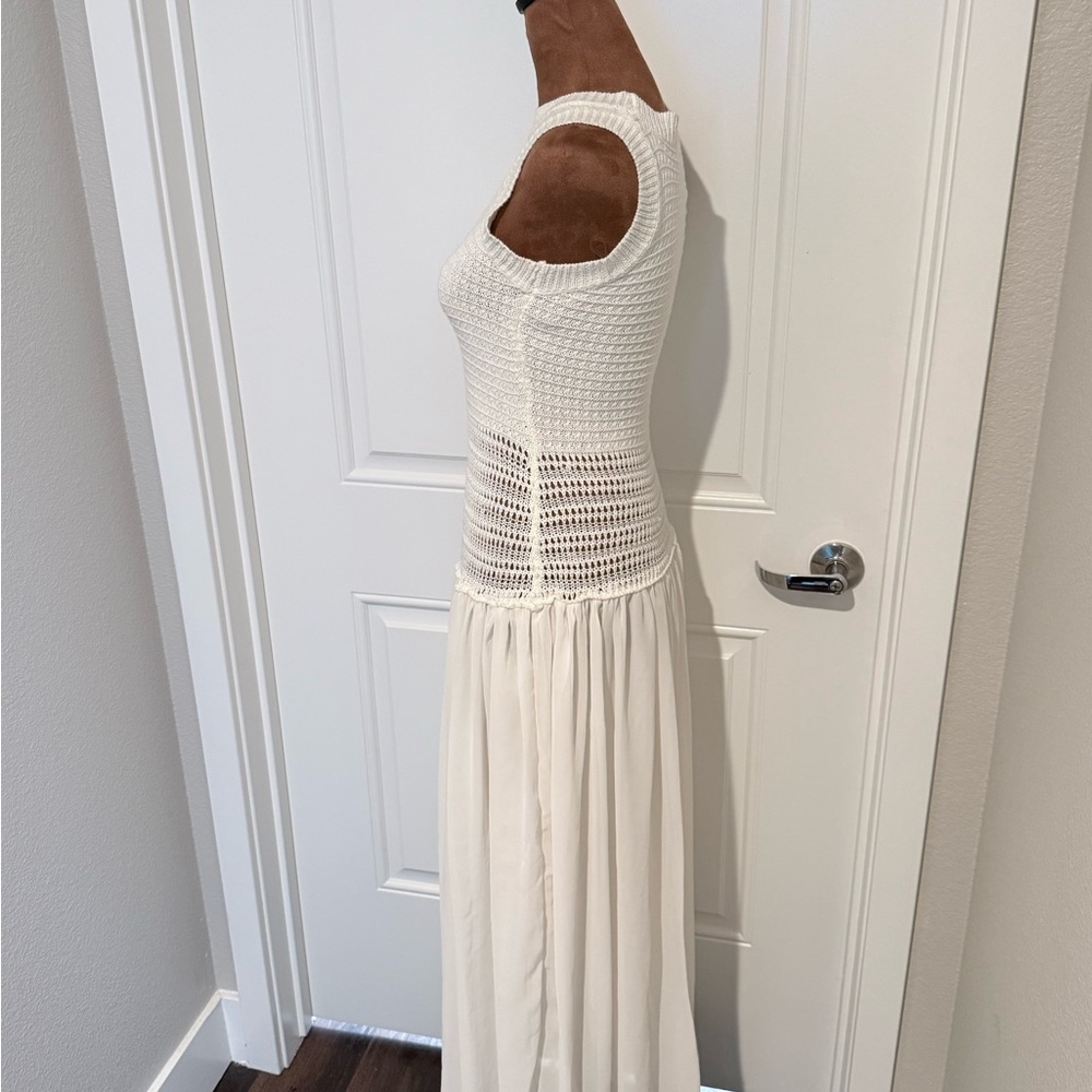 Peppermayo white Crochet Knit Sleeveless Dress XS/S Boho Drop Waist Sheer Skirt - Picture 6 of 10